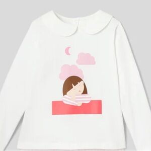 White Long Sleeve Pajama Shirt with Girl Graphic